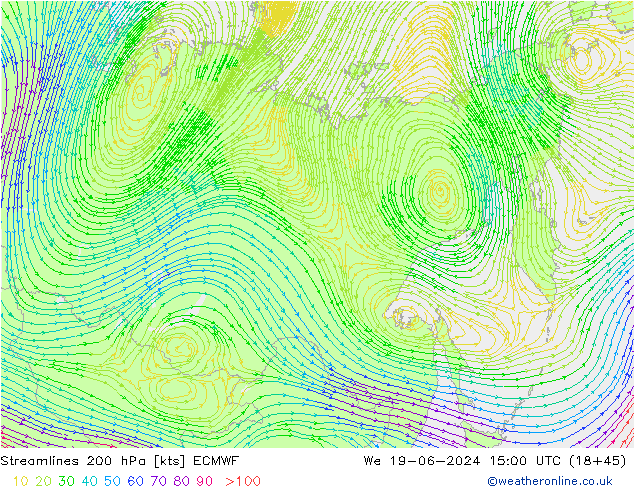 Stromlinien 200 hPa ECMWF Mi 19.06.2024 15 UTC