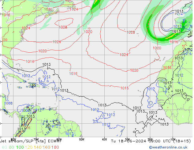 джет/приземное давление ECMWF вт 18.06.2024 09 UTC