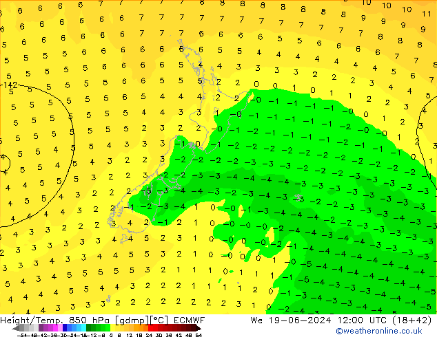 Z500/Yağmur (+YB)/Z850 ECMWF Çar 19.06.2024 12 UTC