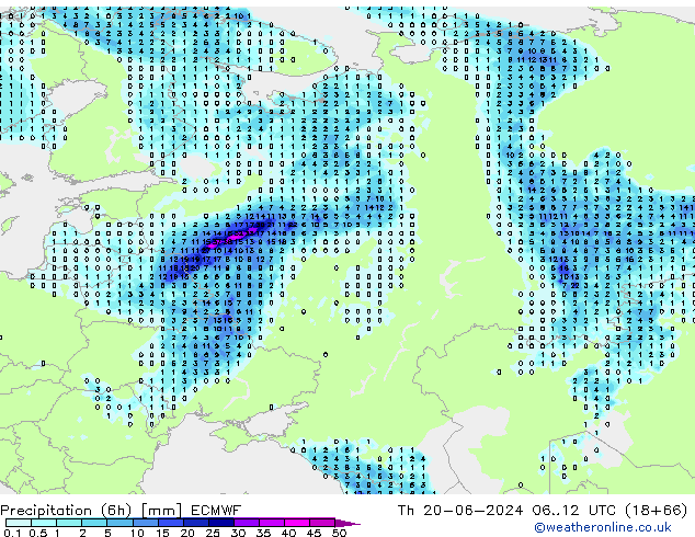 Z500/Rain (+SLP)/Z850 ECMWF Čt 20.06.2024 12 UTC