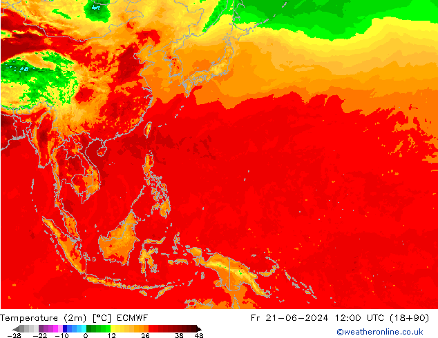 Temperatura (2m) ECMWF ven 21.06.2024 12 UTC
