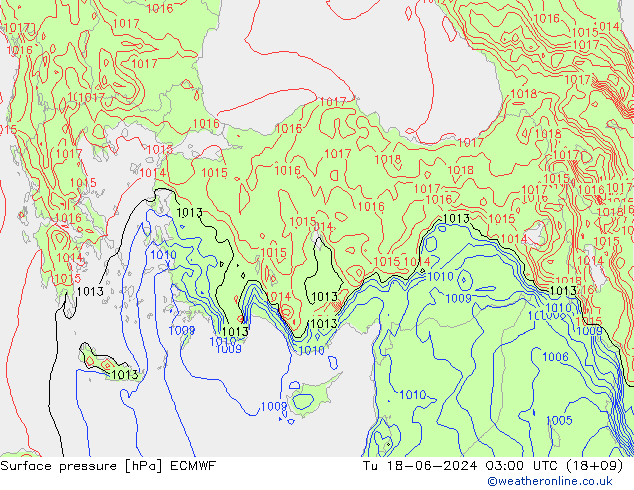 Pressione al suolo ECMWF mar 18.06.2024 03 UTC