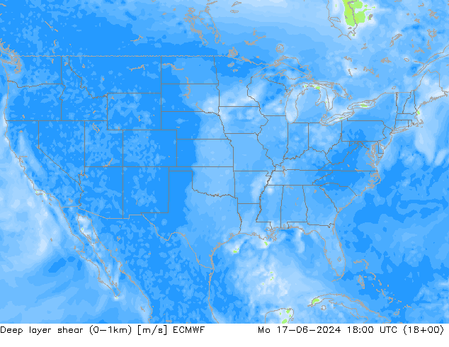 Deep layer shear (0-1km) ECMWF lun 17.06.2024 18 UTC