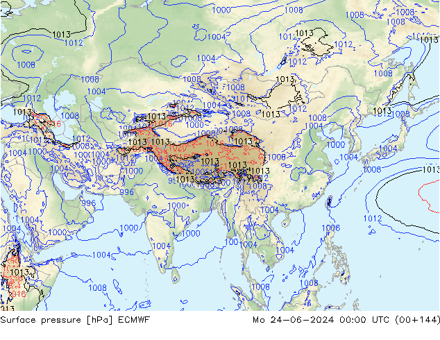 Surface pressure ECMWF Mo 24.06.2024 00 UTC