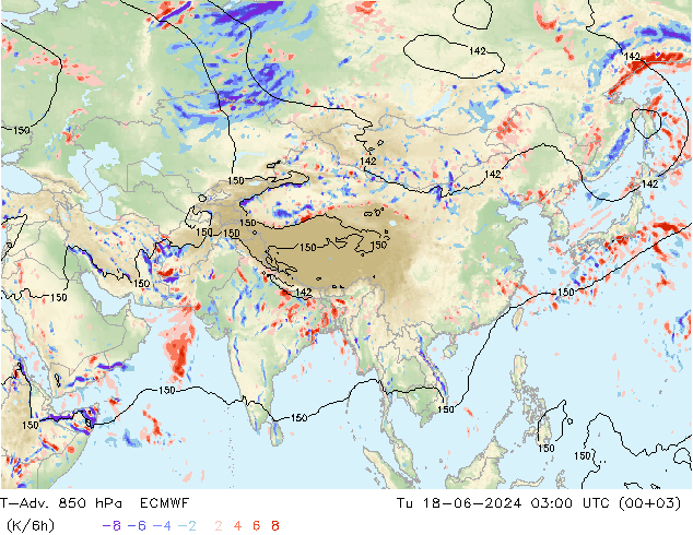 T-Adv. 850 hPa ECMWF Tu 18.06.2024 03 UTC