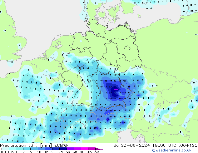 Precipitação (6h) ECMWF Dom 23.06.2024 00 UTC