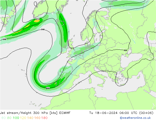 Straalstroom ECMWF di 18.06.2024 06 UTC