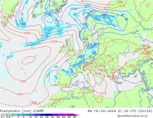 Neerslag ECMWF wo 19.06.2024 00 UTC