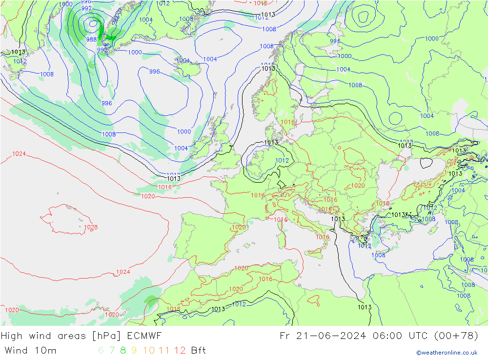 High wind areas ECMWF Fr 21.06.2024 06 UTC