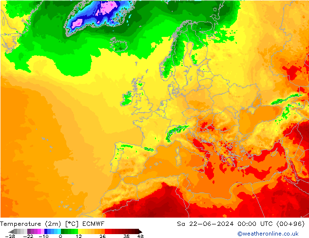 карта температуры ECMWF сб 22.06.2024 00 UTC