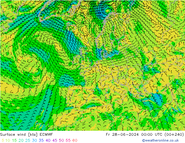 Surface wind ECMWF Fr 28.06.2024 00 UTC