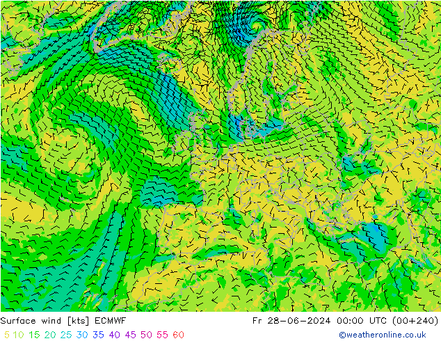 Viento 10 m ECMWF vie 28.06.2024 00 UTC