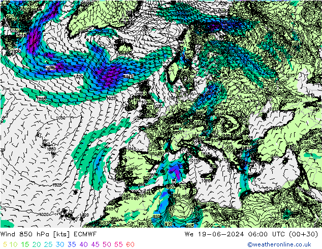 Wind 850 hPa ECMWF Mi 19.06.2024 06 UTC