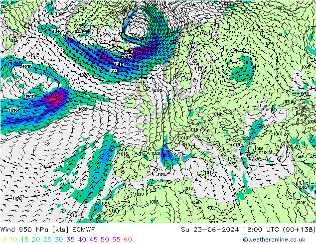 Wind 950 hPa ECMWF Su 23.06.2024 18 UTC