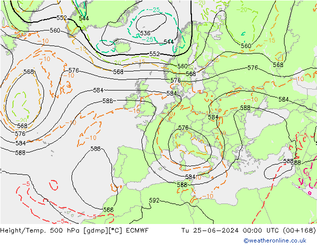 Z500/Rain (+SLP)/Z850 ECMWF Di 25.06.2024 00 UTC