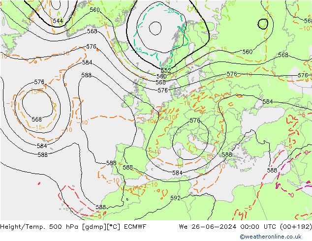 Height/Temp. 500 hPa ECMWF Mi 26.06.2024 00 UTC