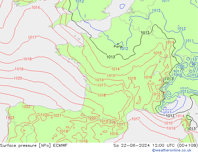 pressão do solo ECMWF Sáb 22.06.2024 12 UTC