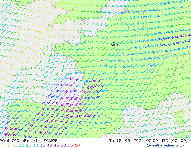 ветер 700 гПа ECMWF вт 18.06.2024 00 UTC