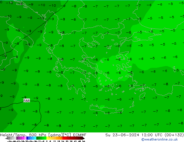 Z500/Rain (+SLP)/Z850 ECMWF Su 23.06.2024 12 UTC