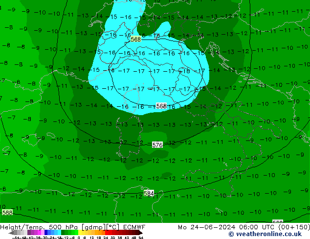 Height/Temp. 500 гПа ECMWF пн 24.06.2024 06 UTC