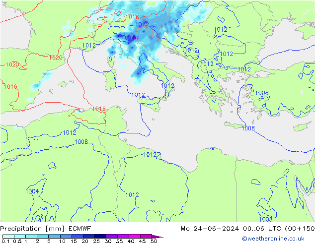 Precipitation ECMWF Mo 24.06.2024 06 UTC