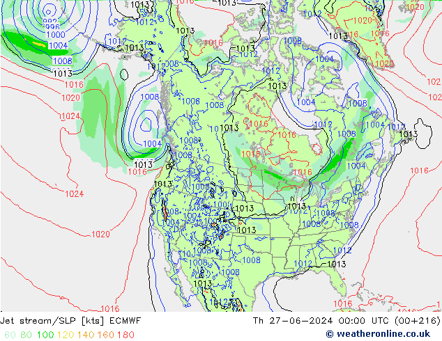 Jet stream ECMWF Qui 27.06.2024 00 UTC