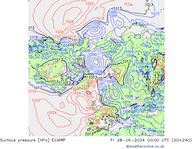 pressão do solo ECMWF Sex 28.06.2024 00 UTC