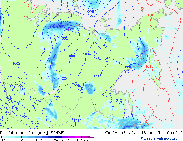 Z500/Rain (+SLP)/Z850 ECMWF mer 26.06.2024 00 UTC