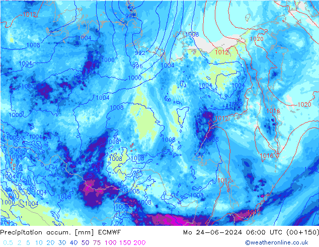 Précipitation accum. ECMWF lun 24.06.2024 06 UTC