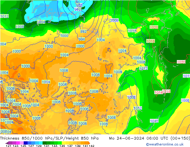 Thck 850-1000 hPa ECMWF lun 24.06.2024 06 UTC