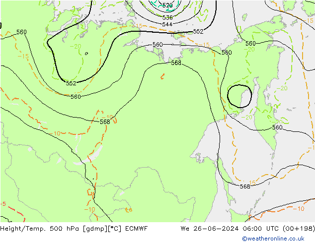 Z500/Rain (+SLP)/Z850 ECMWF Qua 26.06.2024 06 UTC