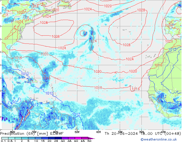 Precipitation (6h) ECMWF Th 20.06.2024 00 UTC