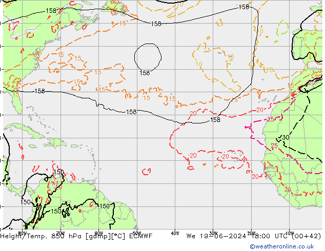 Height/Temp. 850 hPa ECMWF St 19.06.2024 18 UTC