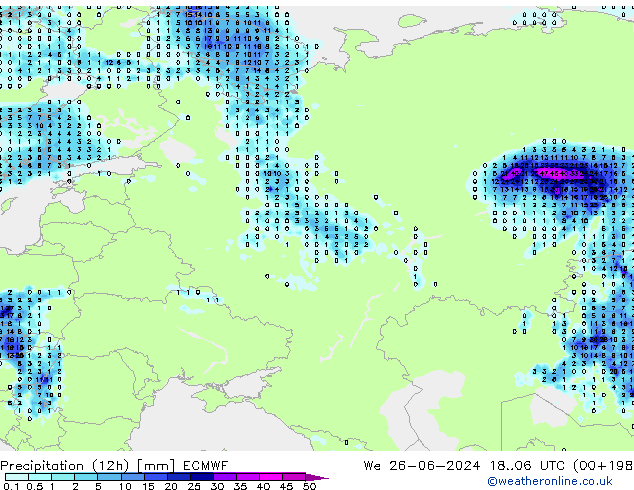 Precipitation (12h) ECMWF We 26.06.2024 06 UTC