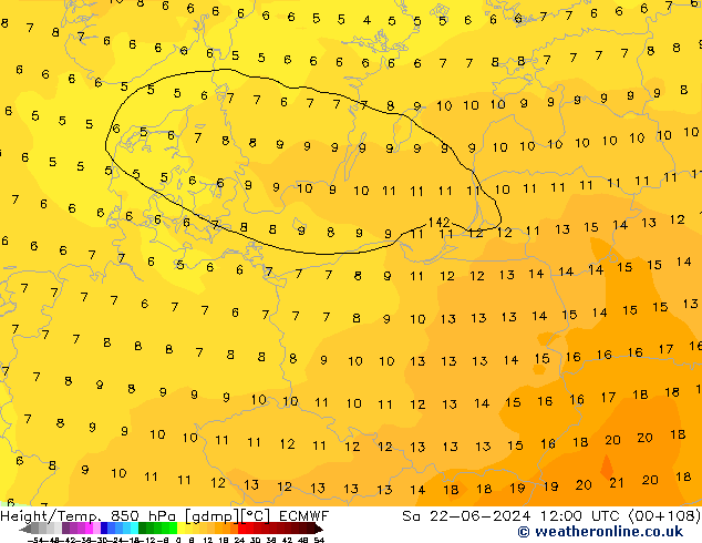 Z500/Yağmur (+YB)/Z850 ECMWF Cts 22.06.2024 12 UTC