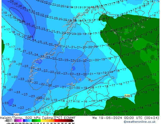 Z500/Rain (+SLP)/Z850 ECMWF  19.06.2024 00 UTC