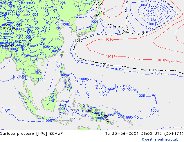 Bodendruck ECMWF Di 25.06.2024 06 UTC