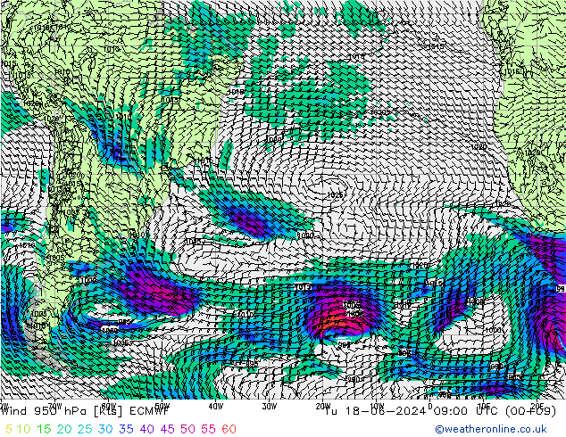 Wind 950 hPa ECMWF di 18.06.2024 09 UTC