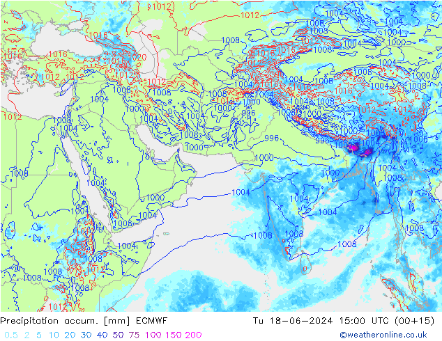 Precipitation accum. ECMWF вт 18.06.2024 15 UTC