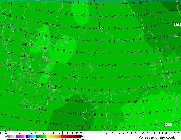 Z500/Rain (+SLP)/Z850 ECMWF Sáb 22.06.2024 12 UTC