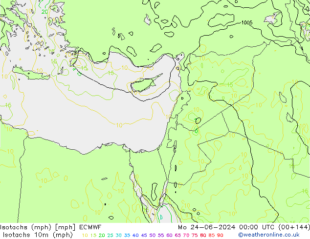 Isotachs (mph) ECMWF Mo 24.06.2024 00 UTC