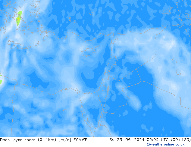 Deep layer shear (0-1km) ECMWF Ne 23.06.2024 00 UTC