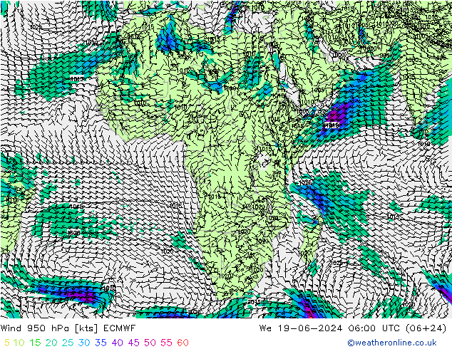 Wind 950 hPa ECMWF We 19.06.2024 06 UTC