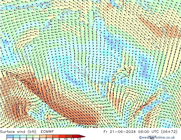  10 m (bft) ECMWF  21.06.2024 06 UTC