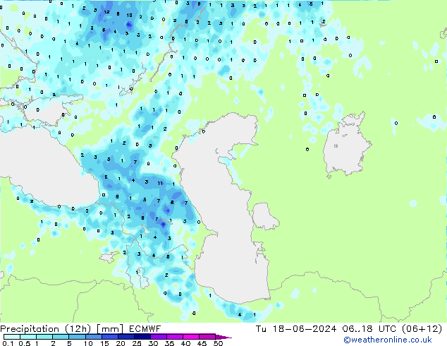 Precipitation (12h) ECMWF Tu 18.06.2024 18 UTC