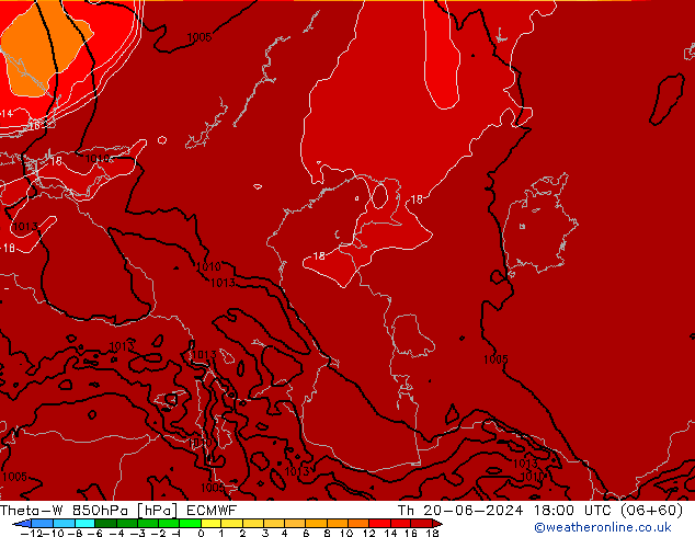 Theta-W 850гПа ECMWF чт 20.06.2024 18 UTC