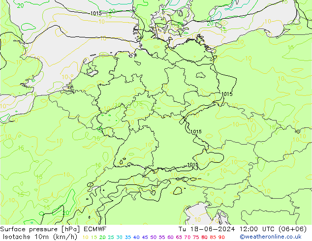 Isotachs (kph) ECMWF mar 18.06.2024 12 UTC