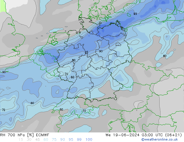 RH 700 hPa ECMWF mer 19.06.2024 03 UTC