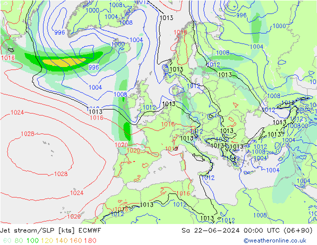 джет/приземное давление ECMWF сб 22.06.2024 00 UTC
