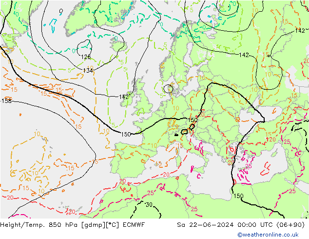 Z500/Rain (+SLP)/Z850 ECMWF Sa 22.06.2024 00 UTC